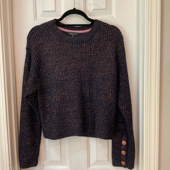 rag and bone black crew sweater with rust metallic thread, bottoms at cuff, Sz S - Picture 12 of 12